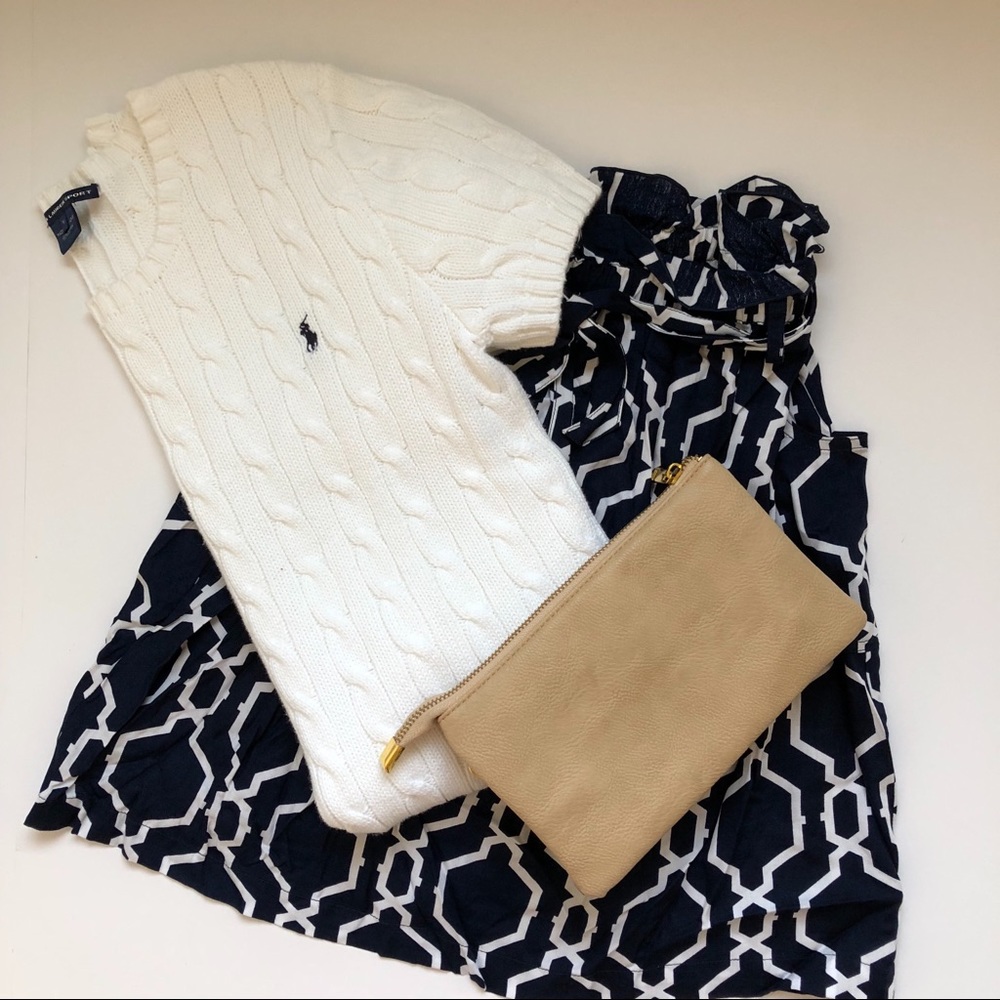 NWT Escapada Navy and White Geometric Printed Skirt Size Small